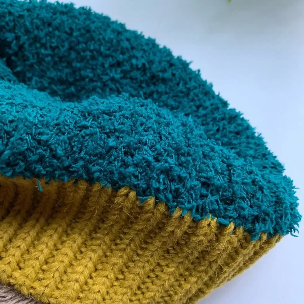 Jomni | NWT One Size Green-Teal/ Mustard Knit Hat with Pom Pom